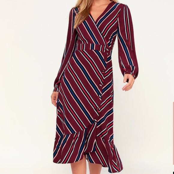 Lulus Dresses & Skirts - Lulu’s Retro Stripe Burgundy Button Up Dress